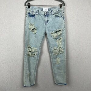 New One Teaspoon Awesome Baggies Jeans Distressed Destroyed Light Wash Sz 26